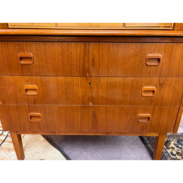 Mid Century Swedish Bookmatched Teak Roll Top Secretary Desk by Egon Ostergaard for Smi, Signed For Sale - Image 10 of 13