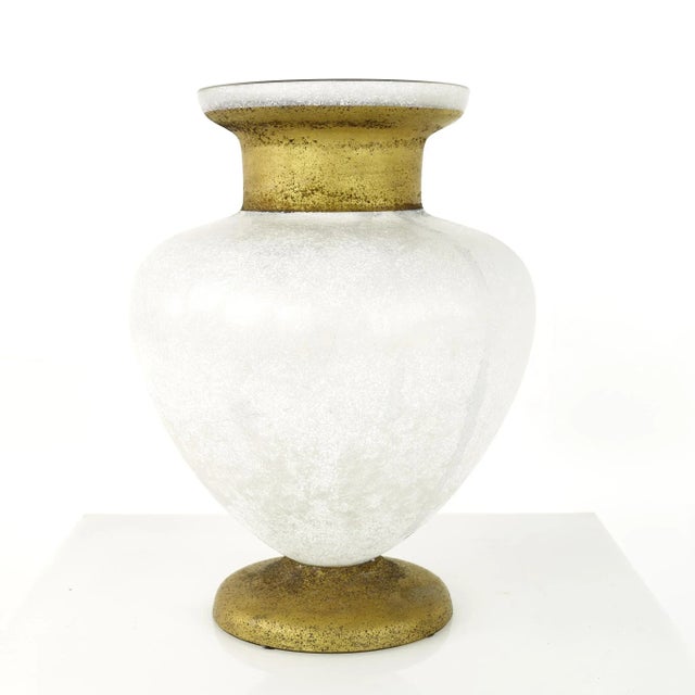 Mid Century Frosted Art Glass With Gold Vase For Sale - Image 4 of 11