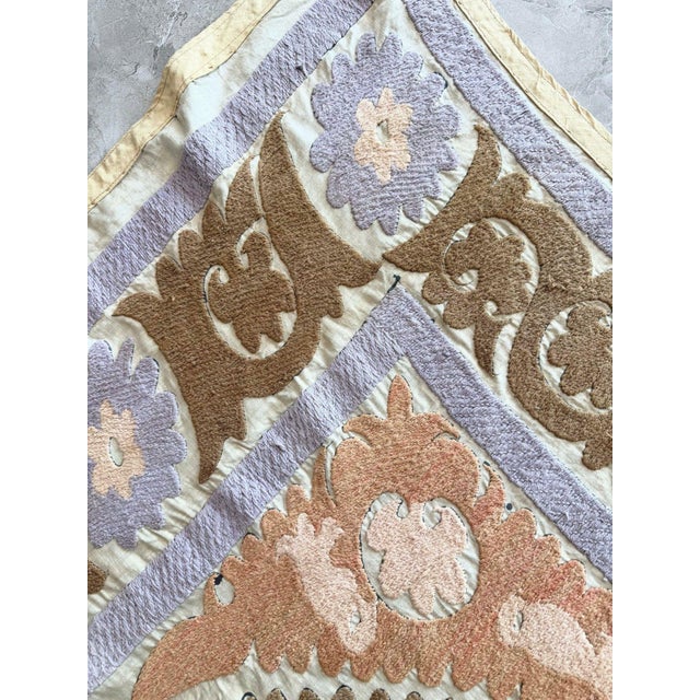 Tan Asian Suzani Embroidered Wall Hanging, 4'5'' X 5' For Sale - Image 8 of 9