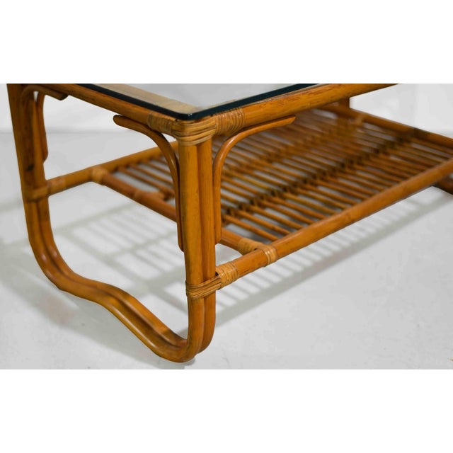 Wood Vintage Palm Beach 2 Strand Rattan Bamboo Coffee Table Style of Franco Albini For Sale - Image 7 of 10
