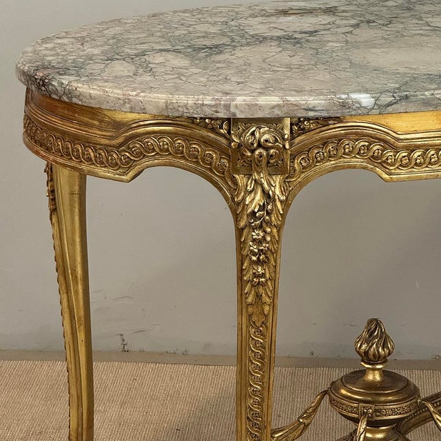 Late 19th Century 19th Century French Louis XVI Gilded Marble Top Oval Center Table For Sale - Image 5 of 18