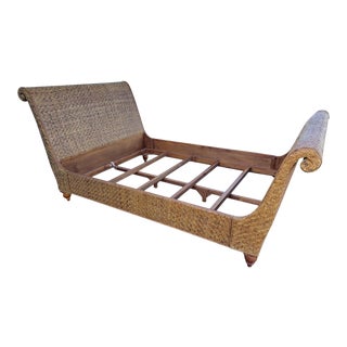 Vintage C.1980's - C.1990s Woven Rattan Sleigh Queen Size Bed For Sale