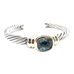 D.Yurman NOBLESSE 14k YG Sterling Silver Blue Topaz Bangle Bracelet