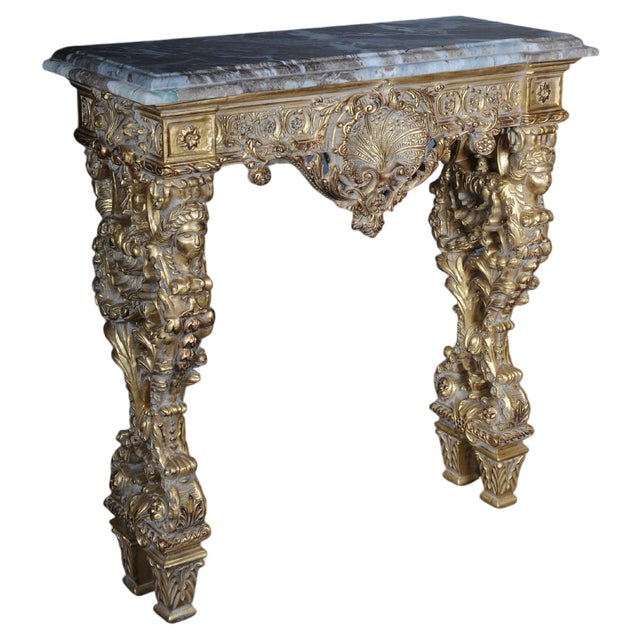 20th Century Wall Console Gilded with Marble Model attributed to F. Linke For Sale