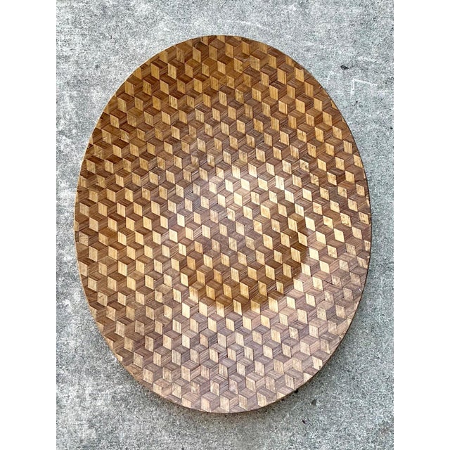 Khaki Vintage Geometric Wood Inlay Tray For Sale - Image 8 of 16