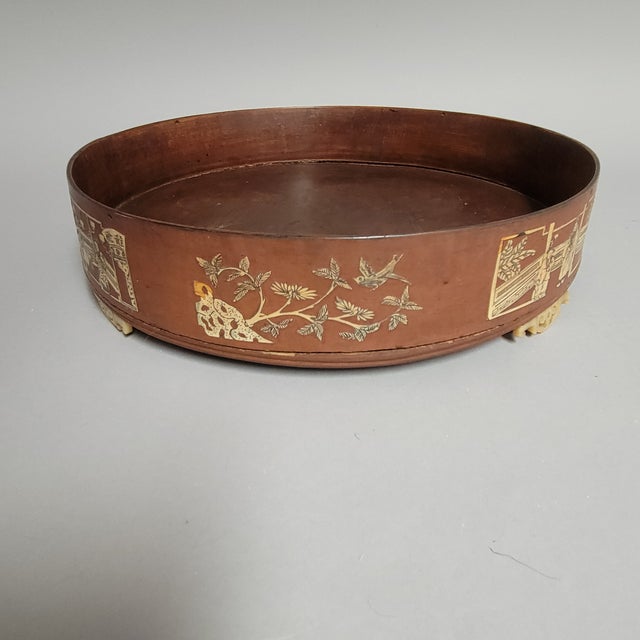 Antique Chinese Inlaid Marriage Tray With Figural and Floral Scenes, Late Qing For Sale - Image 4 of 13