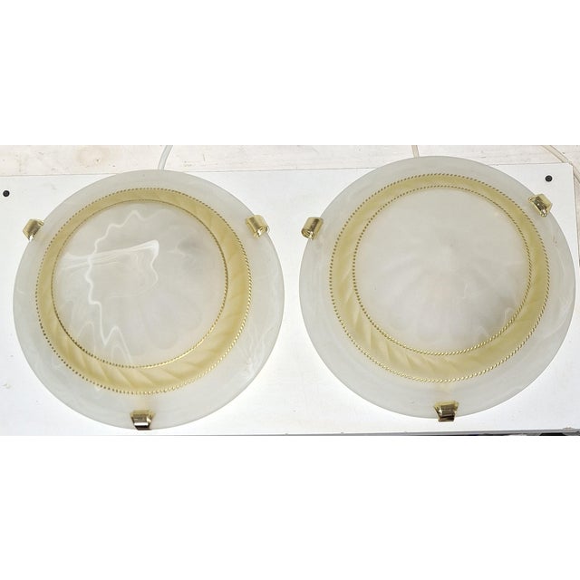 Flat Vintage Ceiling Lamps with Matte White Marbled Relief Glass Shades, 2000s, Set of 2 For Sale - Image 6 of 8
