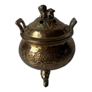 Vintage Foo Dog Antique Brass Incense Burner