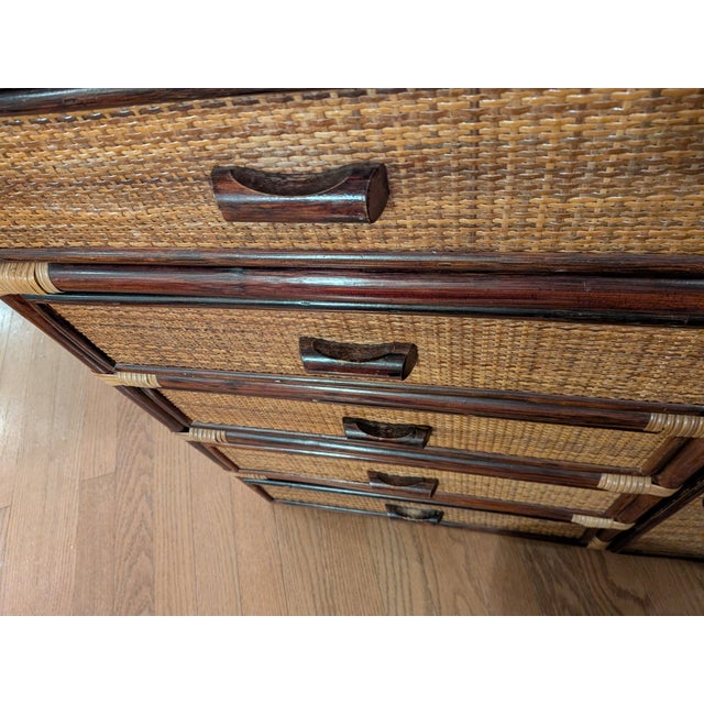 Wood Vintage Japanese Bamboo and Rattan Dresser Cabinet For Sale - Image 7 of 9