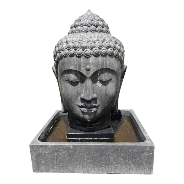 Cast Faux Stone Buddha Head Fountain For Sale