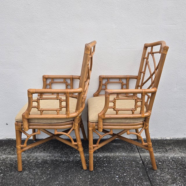 Late 20th Century Lexington Chinese Chippendale Faux Bamboo Rattan Dining Arm Chairs, Set of 4 For Sale - Image 11 of 15