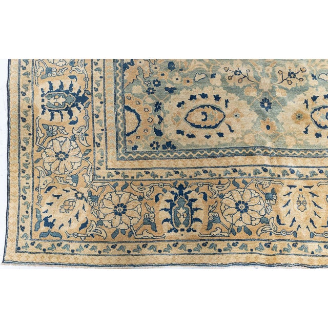 Textile Antique Beige, Blue Botanic Persian Tabriz Handmade Wool Rug For Sale - Image 7 of 10