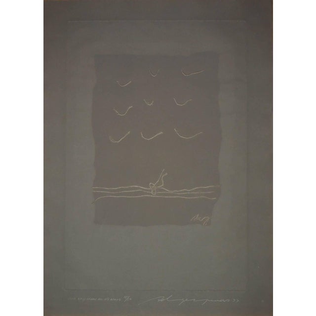 Adja Yunkers, Latvian Modernist 'The Sky Hides All It's Birds' Intaglio Etching Embossing For Sale
