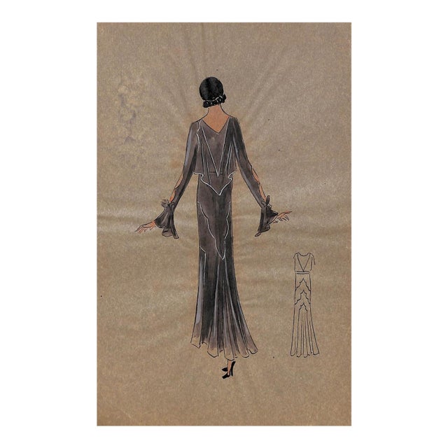 Lanvin of Paris C1920s Original Fashion Illustration in Gouache For Sale