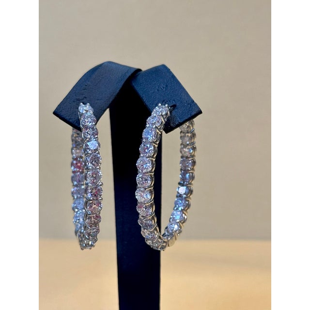 2010s 10.5 Carat Diamond Inside Out Hoop Gala Cocktail Earrings in 14 Karat White Gold For Sale - Image 5 of 18