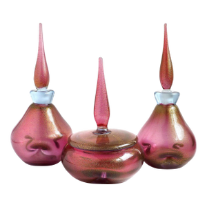 Murano Barbini Amethyst Gold Italian Art Glass Midcentury Vintage Vanity Powder Box Perfume Set