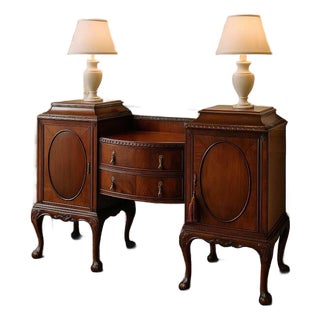 1940s Chippendale Mahogany Sideboard Buffet With Claw Feet, Brass For Sale