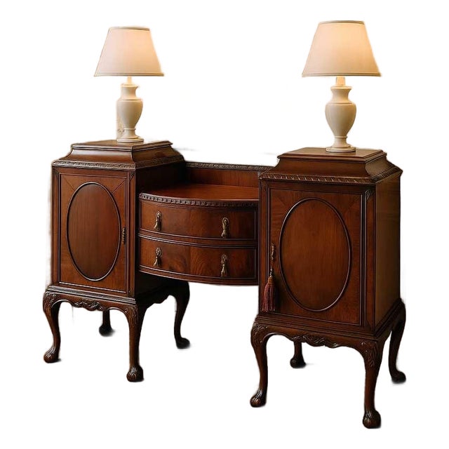 1940s Chippendale Mahogany Sideboard Buffet With Claw Feet, Brass For Sale