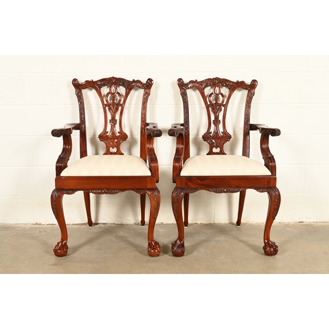 Baker Furniture Style Chippendale Carved Mahogany Armchairs, Pair For Sale - Image 16 of 16