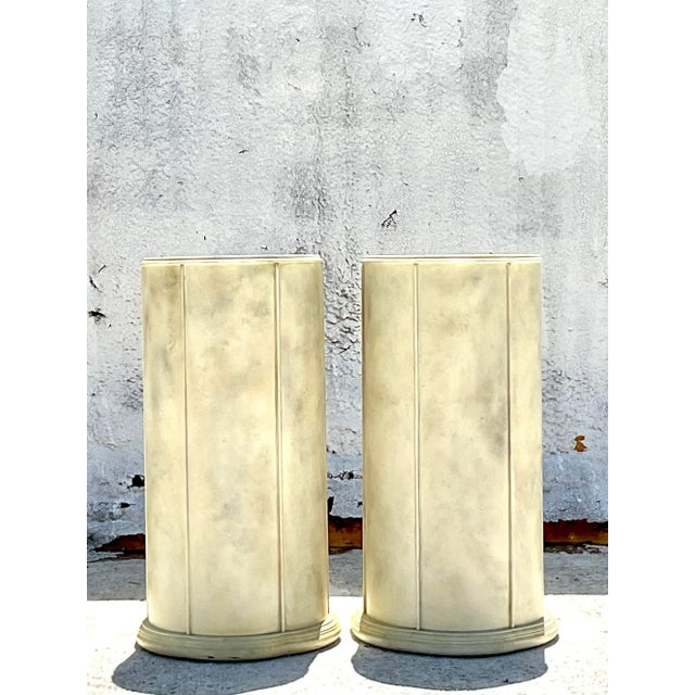 Vintage Boho Faux Goatskin Pedestals - a Pair For Sale - Image 4 of 8
