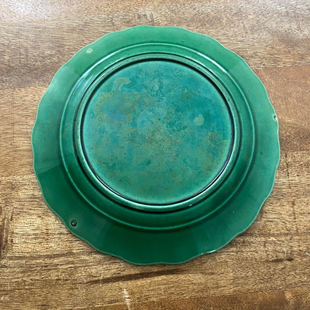 Antique Majolica Green Leaf Plate With Basket Weave Border Chairish