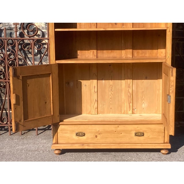 Pine Bookcase With Half Doors From Armoire For Sale - Image 10 of 16