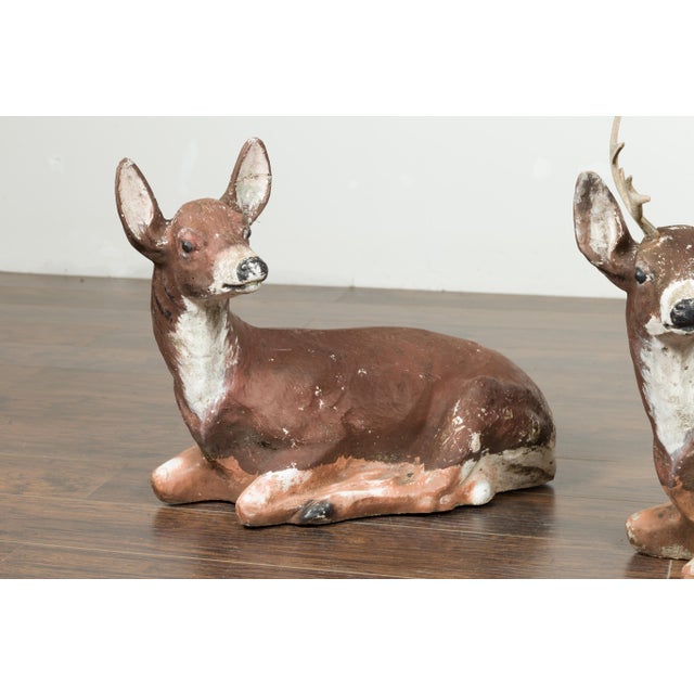 Mid 20th Century Vintage Pair of Midcentury American Deer Sculptures with Weathered Patina For Sale - Image 5 of 9