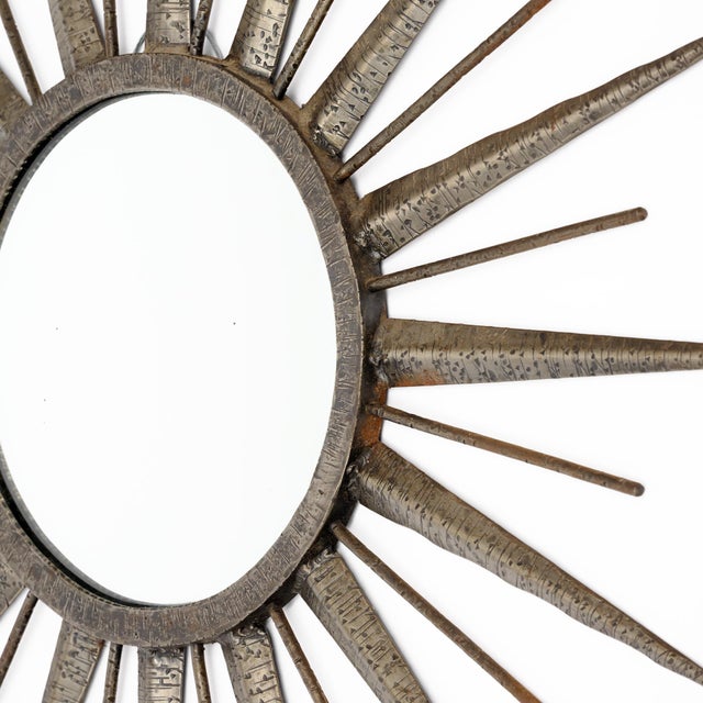 French Mid-Century Modern Hand-Hammered Metal Sunburst Mirror, Circa 1960 For Sale In Austin - Image 6 of 9