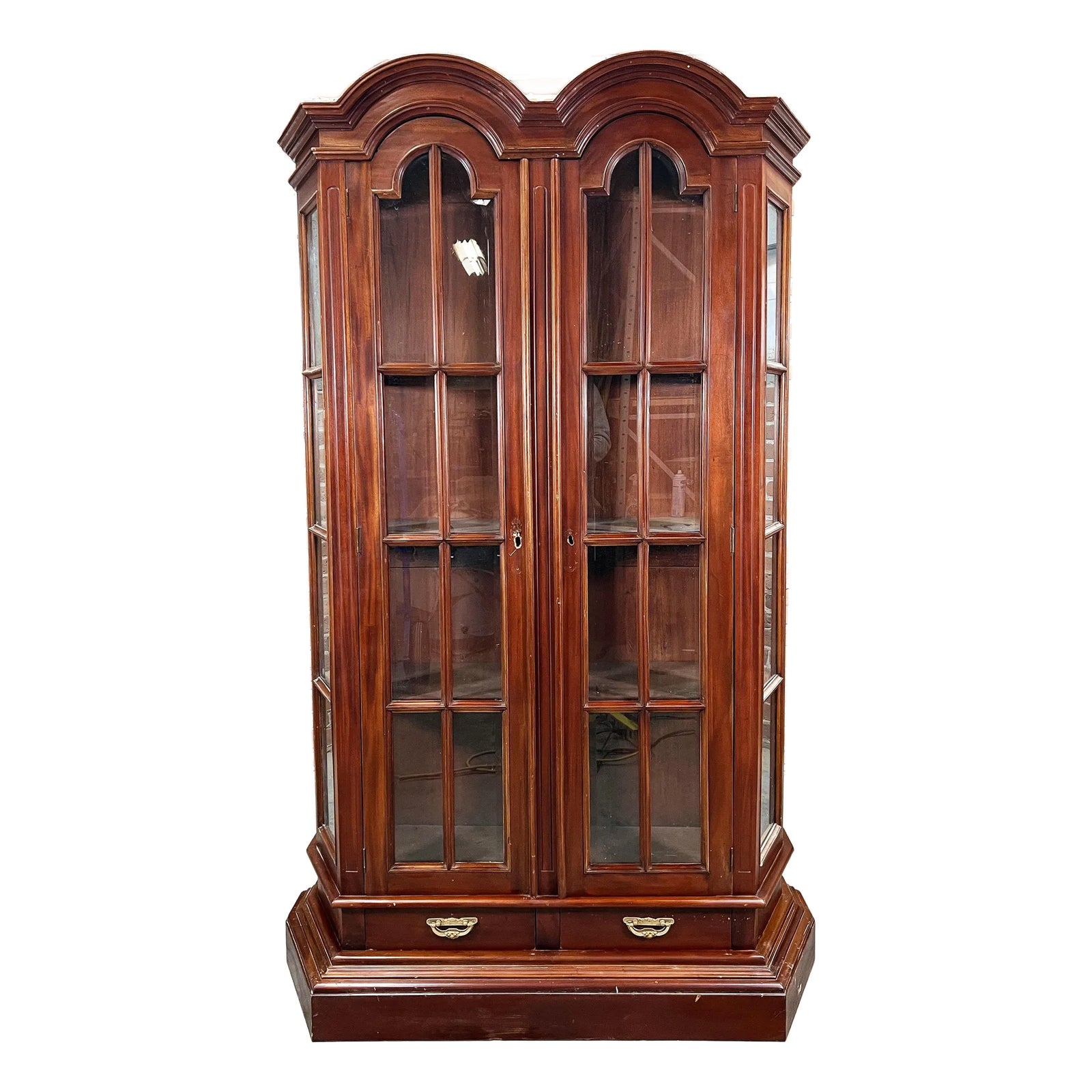 Vintage Solid Mahogany Georgian Double Arch Top Bookcase or Display Cabinet