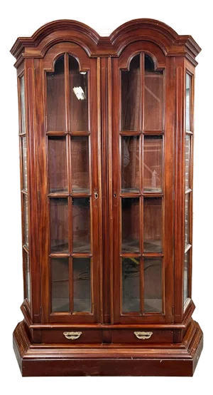 Vintage Solid Mahogany Georgian Double Arch Top Bookcase or Display Cabinet