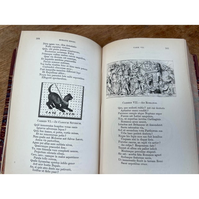 Brown Nice Antique Horace Latin Poetry Book Illustrated Roman Classics Ornate Leather Binding Neoclassical Engravings Grand Tour Library Decor For Sale - Image 8 of 11
