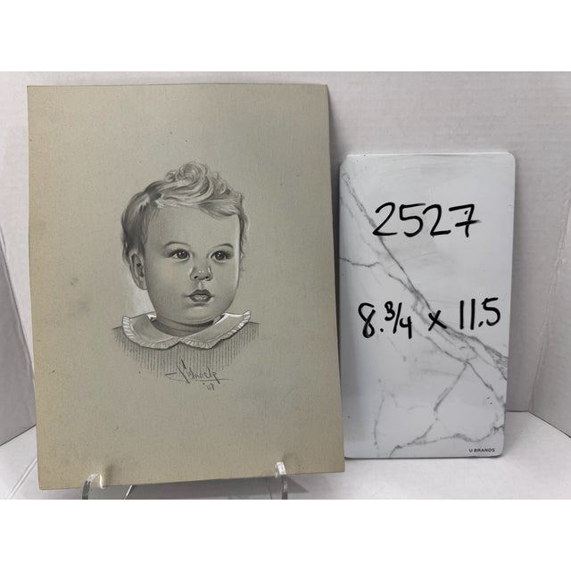 1940s Original Signed Graphite Illustration of Child Portrait With Ruffled Collar, 11.5 × 8.75 In For Sale In Atlanta - Image 6 of 6