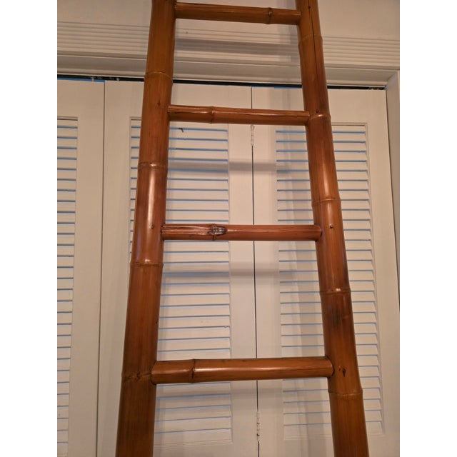 Wood Vintage Mid Century Bamboo Lacquer Library Ladder For Sale - Image 7 of 10
