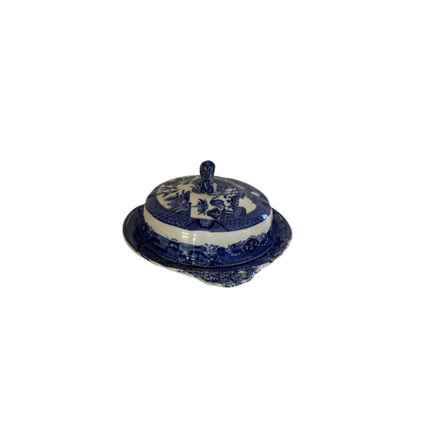 Late 19th Century Antique e.b. & j.e.l. Blue Willow Covered Butter Muffin Dish Original Ceramic Liner Staffordshire, England 1890s For Sale - Image 5 of 8
