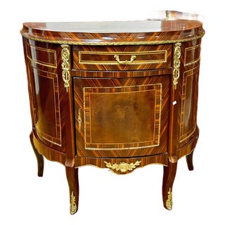 Ornate French Demilune Cabinet – Rich Hardwood Finish With Gold Leaf Ornamentation For Sale