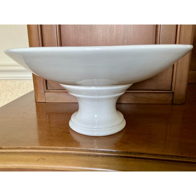 Vintage White Pedestal Bowl With Embossed Relief Pine Cones For Sale - Image 9 of 11