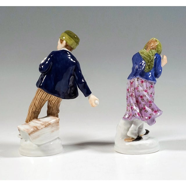 Art Nouveau Meissen Snowball Thrower & Girl Figurines by A. Koenig, 1910s, Set of 2 For Sale - Image 3 of 8