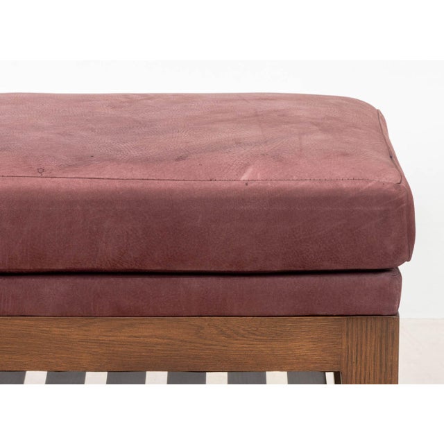 Modern Burgundy Suede Upholstered Ottomans, Pair For Sale - Image 3 of 6