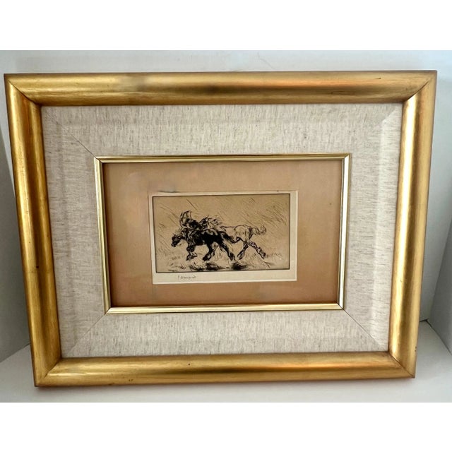 Mid 20th Century Edmund Blampied Pen Drawing of a Horse Matted and Framed in Gilt Frame For Sale - Image 5 of 12