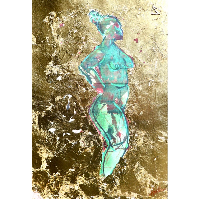Paper Golden Lady - Original Pastel and Gold Leaf Figure Drawing by Martha Holden For Sale - Image 7 of 7