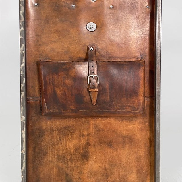 Italian Modern Wardrobe in Brown Leather and Metal, 1980s For Sale - Image 16 of 18