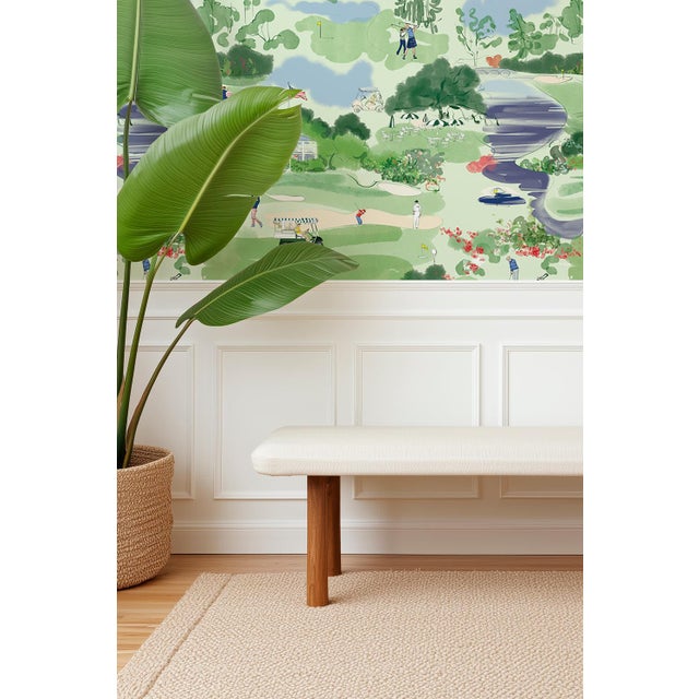 Golf Course Toile Grasscloth Wallpaper by House Party | 6 Yards For Sale In Charlotte - Image 6 of 7