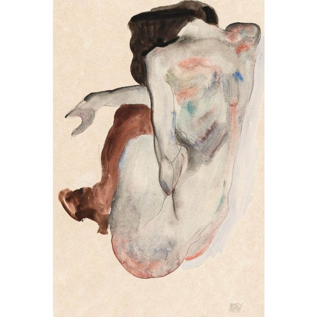 1912 Vintage Nude Figure Art Print by Egon Schiele, Crouching Nude - 8" X 12" For Sale In Buffalo - Image 6 of 11