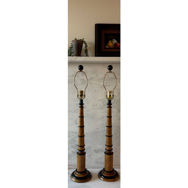 Frederick Cooper Pair of Frederick Cooper Faux Bamboo Wood Table Lamps For Sale - Image 4 of 14