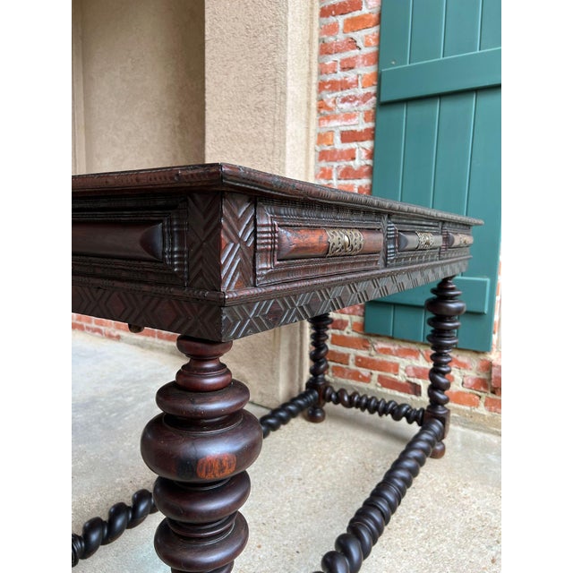 Wood Antique Portuguese Rosewood Library Writing Table Barley Twist Console C1790 For Sale - Image 7 of 18