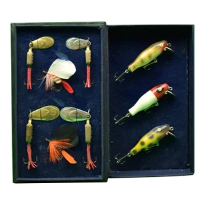 'Tackle Your Business' 9 French Fish Hooks Circa 1957 in Leather Clamshell Box