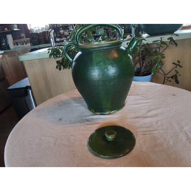 Vintage French Provence Green Glaze Gargoulette/Pottery Jug For Sale - Image 4 of 10