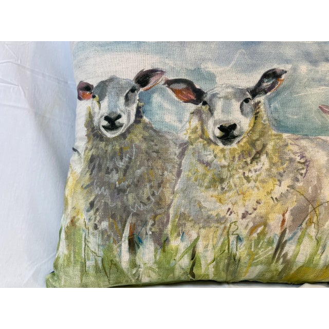 16" Square Decorative Toss Pillow Embellished With a Group of Inquisitive Sheep - Made in the U K For Sale - Image 4 of 12