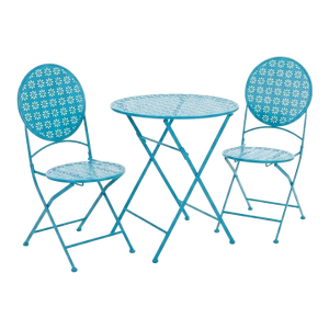 Set of Vintage Turquoise Punched-Metal Daisy Bistro