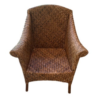 Vintage Philippine Herringbone Woven Rattan Lounge Chair For Sale